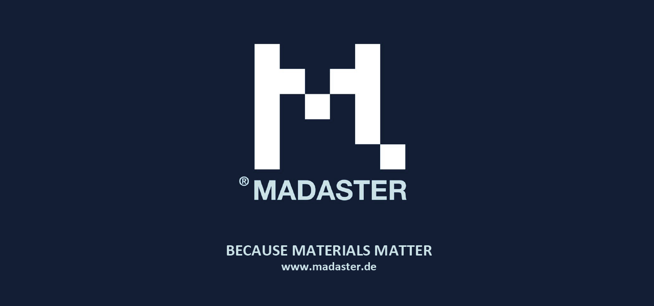 Das Logo von Madaster auf dunklem Hintergrund.